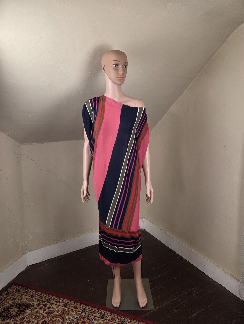Vivienne Westwood Anglomania Striped Draped Sheer Midi Dress Italy Size S
